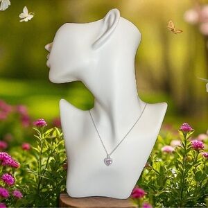 Stunning Silver & Pink Heart Pendant Necklace